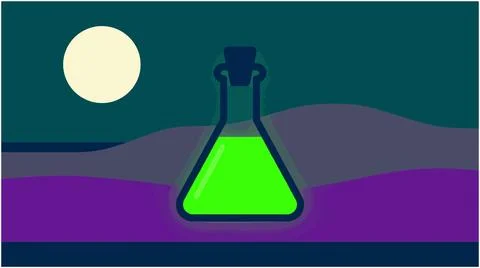 Back to School Science flask with glowing liquid at night laboratory chemis.. Stock Illustration