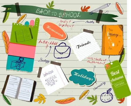 Back to school scrapbooking poster. Stock Illustration