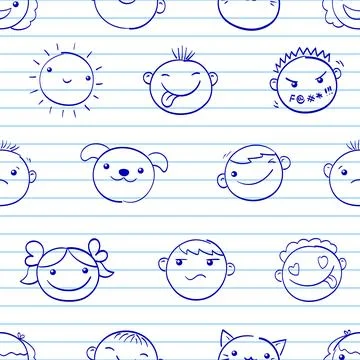 Back to school. Seamless graph paper pattern with hand drawn sketches. Note.. 스톡 일러스트