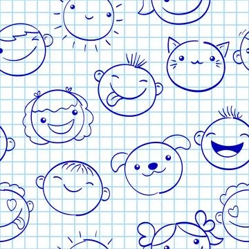 Back to school. Seamless graph paper pattern with hand drawn sketches. Note.. Stock Illustration