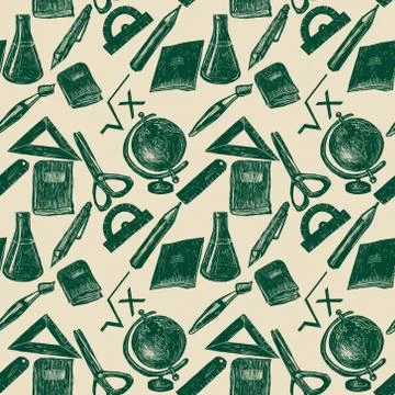 Back to school seamless hand drawn pattern. Stock Illustration