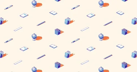 Back to school seamless loop of education themed isometric icons Stock Footage 336847335