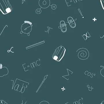 Back to school seamless outline pattern. Different school supplies and tools  Stock Illustration