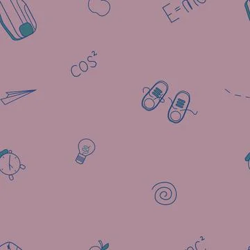 Back to school seamless outline pattern. Different school supplies and tools  Stock Illustration