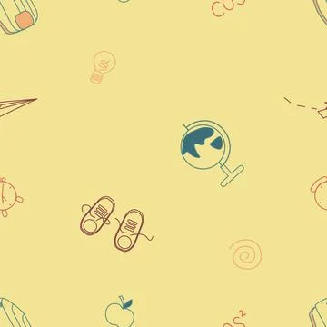 Back to school seamless outline pattern. Different school supplies and tools  Stock Illustration