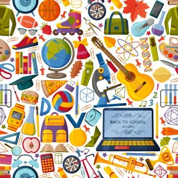 Back to school seamless pattern with 3d paper cut signs Stock Illustration