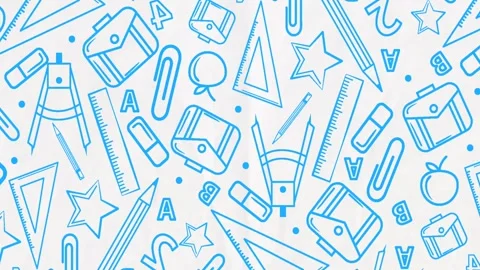 Back to School Seamless Pattern Background with Blue Line Art Stationery Do.. Stock Footage 340550269