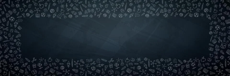 Back to School Seamless Pattern Banner Design with Colorful Hand Drawn Doodle Stock Illustration