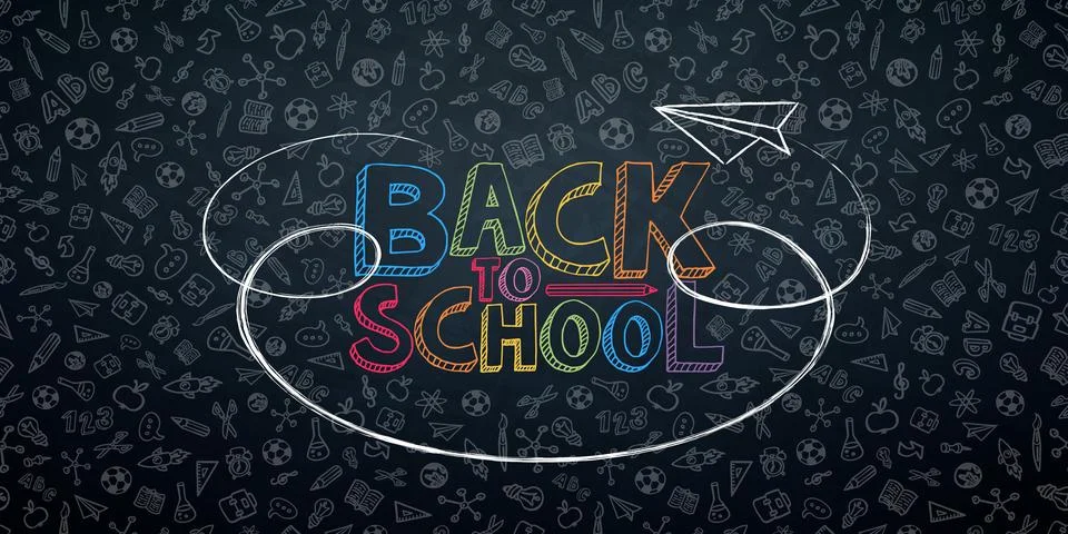 Back to School Seamless Pattern Banner Design with Colorful Hand Drawn Doodle Stock Illustration