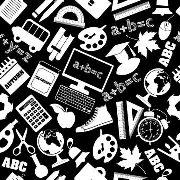 Back to school seamless pattern on black background 스톡 일러스트