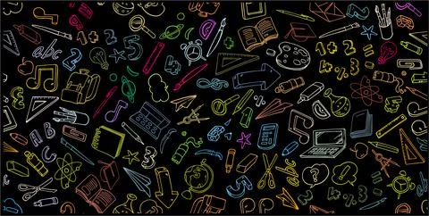 Back to school seamless pattern.on black background. vector illustration Stockillustratie