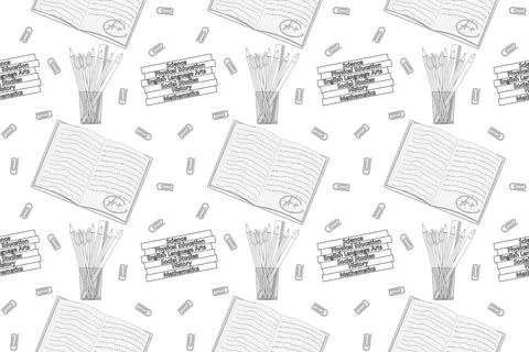 Back to School Seamless Pattern Coloring Page 스톡 일러스트