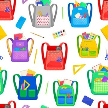 Back to School Seamless Pattern Design with Supply Vector Template Stock Illustration