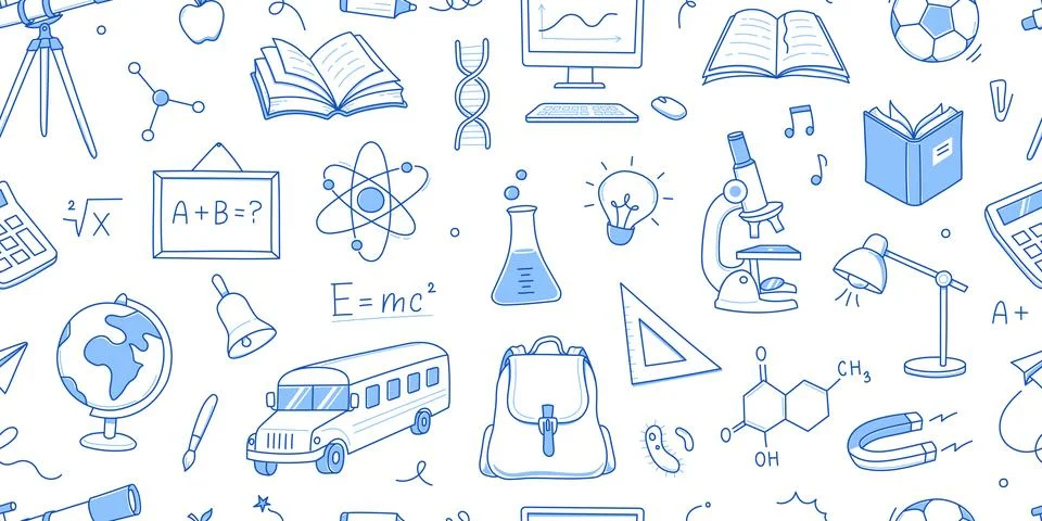 Back to school seamless pattern doodle. Hand drawn line doodle sketch style back 库存插图