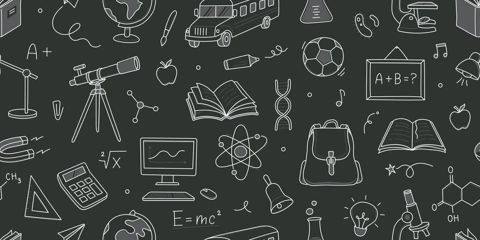 Back to school seamless pattern doodle. Hand drawn line doodle sketch style back Stock Illustration