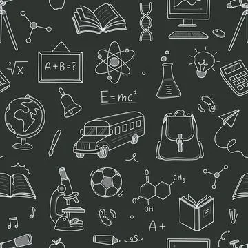 Back to school seamless pattern doodle. Hand drawn line doodle sketch style back Stock Illustration