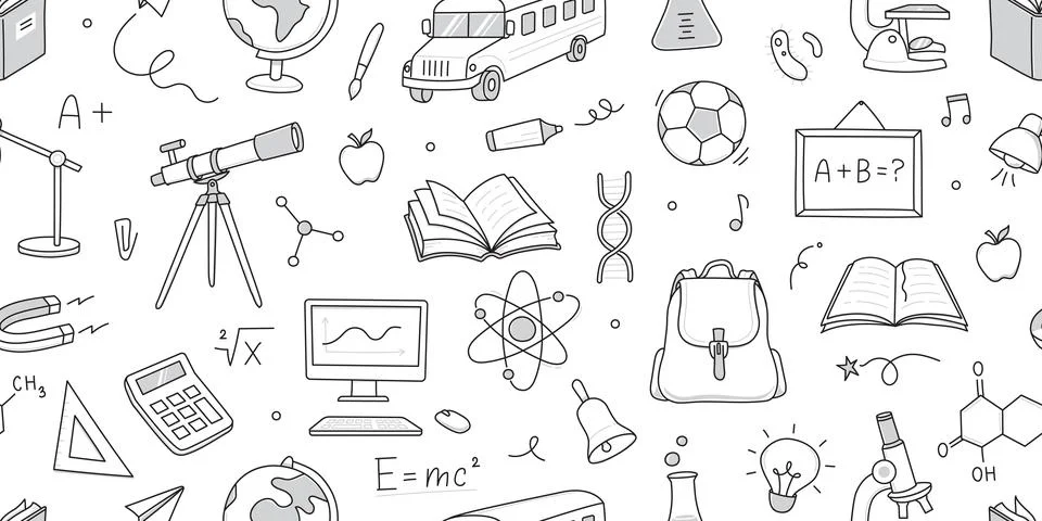Back to school seamless pattern doodle. Hand drawn line doodle sketch style back Stock Illustration