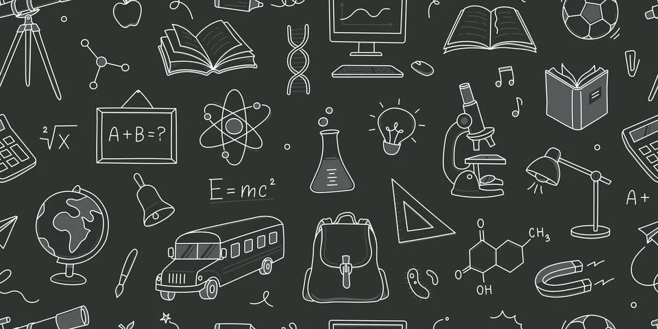 Back to school seamless pattern doodle. Hand drawn line doodle sketch style back 库存插图