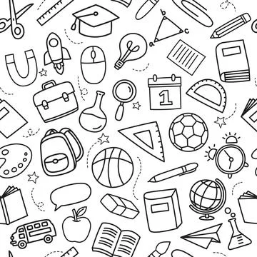 Back to school seamless pattern doodle style background. Education hand dra.. Stock Illustration