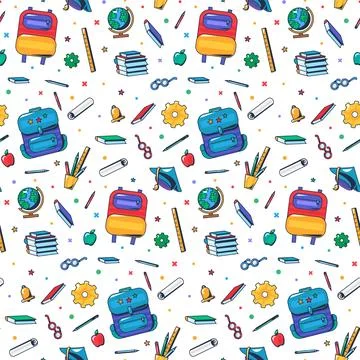 Back to school seamless pattern with doodle tools 스톡 일러스트