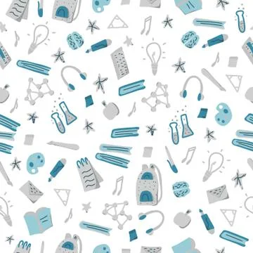 Back to school seamless pattern. Endless background with education symbols. Stock Illustration