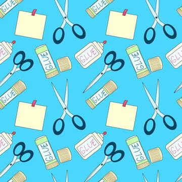 Back to School Seamless Pattern with Glue and Scissors Stockillustratie