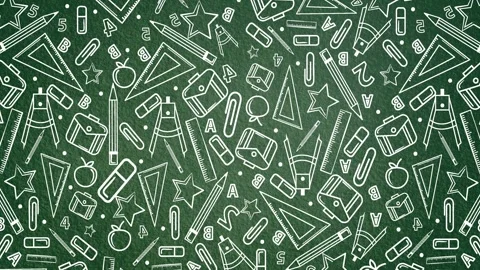Back to School Seamless Pattern on Green Chalkboard Background. Stock Footage 340550927