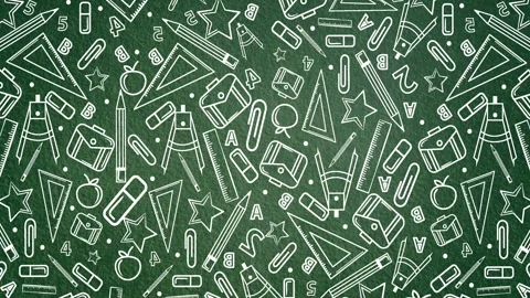 Back to School Seamless Pattern on Green Chalkboard Background. Stock Footage 340552537