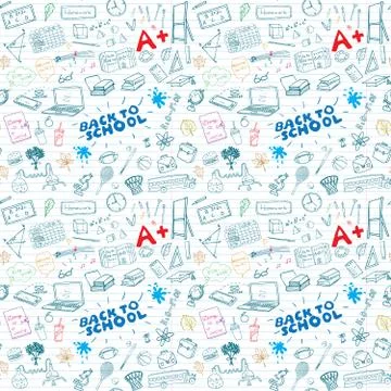 Back to School seamless pattern with Hand-Drawn Doodles. sketch element backg Illustrazione stock
