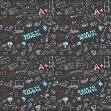 Back to School seamless pattern with Hand-Drawn Doodles. sketch element backg Stock Illustration