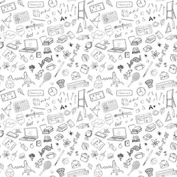 Back to School seamless pattern with Hand-Drawn Doodles. sketch element backg Illustrazione stock