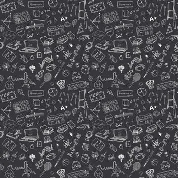 Back to School seamless pattern with Hand-Drawn Doodles. sketch element backg Illustrazione stock