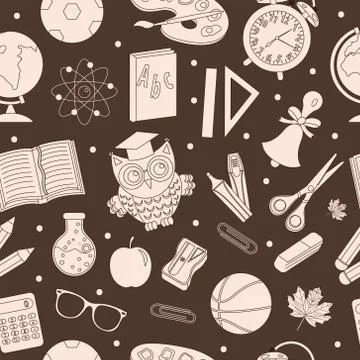Back to school seamless pattern, hand drawing, doodle style. Stationery endle 库存插图
