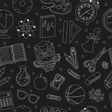 Back to school seamless pattern, hand drawing, doodle style. Stationery endle Stock Illustration