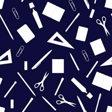 Back to school seamless pattern with hand drawn school supplies, books and st Stock Illustration