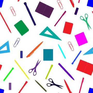 Back to school seamless pattern with hand drawn school supplies, books and st Stock Illustration