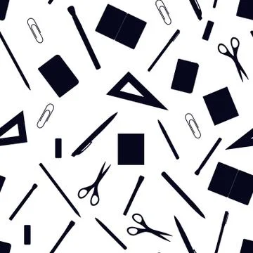 Back to school seamless pattern with hand drawn school supplies, books and st Stock Illustration