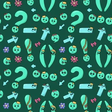 Back to school seamless pattern with hand drawn cute kawaii punctuation marks Stock Illustration