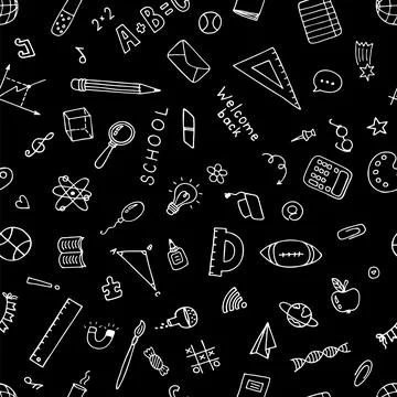 Back to school seamless pattern with hand drawn educational school elements.. イラスト素材