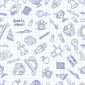 Back to school. Seamless pattern in sketch style. A sheet from a notebook Stock Illustration