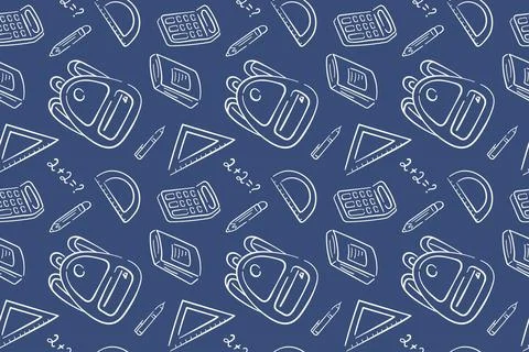 Back to school seamless pattern with stationery supplies, exercise book 스톡 일러스트