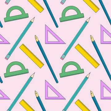 Back to School Seamless Pattern with Stationery Illustrazione stock