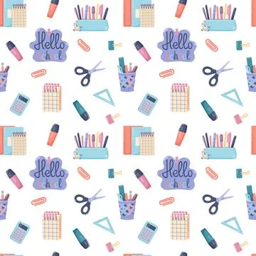 Back to school seamless pattern with supplies. Background with doodle vector 库存插图