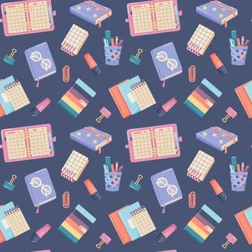 Back to school seamless pattern with supplies. Background with doodle vector Illustrazione stock