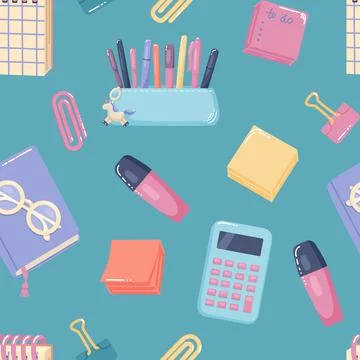 Back to school seamless pattern with supplies. Background with doodle vector Stock Illustration