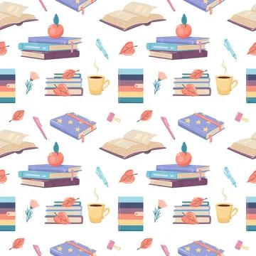 Back to school seamless pattern with supplies. Background with doodle vector Stock Illustration