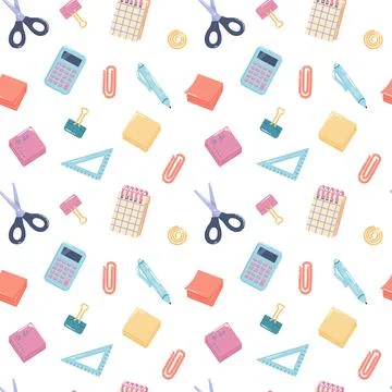 Back to school seamless pattern with supplies. Background with doodle vector Stock Illustration