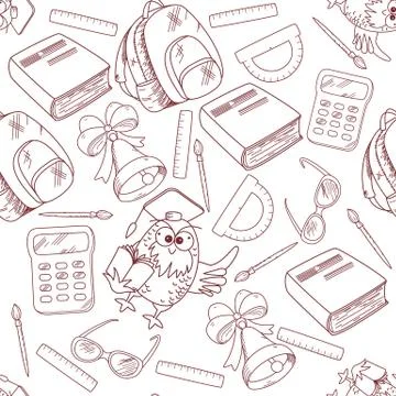 Back to school. Seamless pattern template with a set of different school things Stock Illustration
