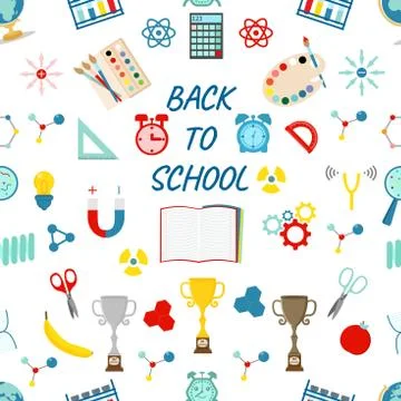 Back to school. Seamless pattern on a white background. Vector stock illustra 스톡 일러스트