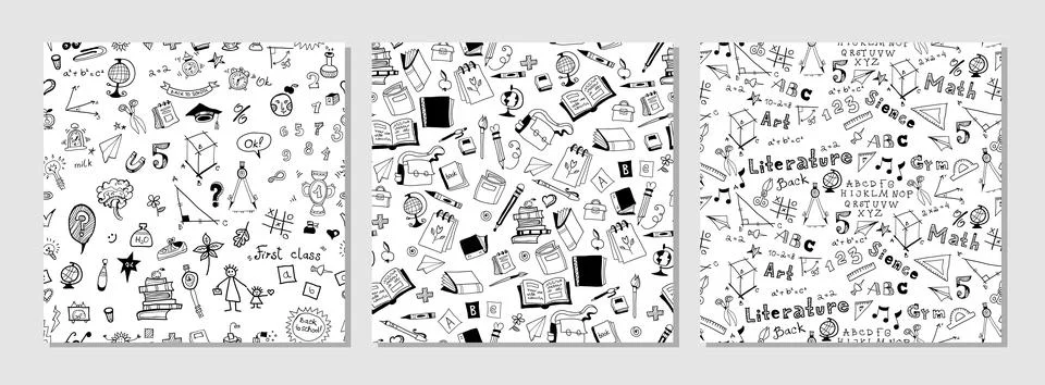 Back to school seamless vector pattern. Background doodle school equipment. 스톡 일러스트